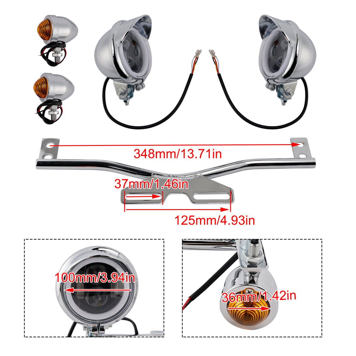Racer Bobber Chopper Motorcycle Beam Fog Lamp Custom Chrome W/ Bracket