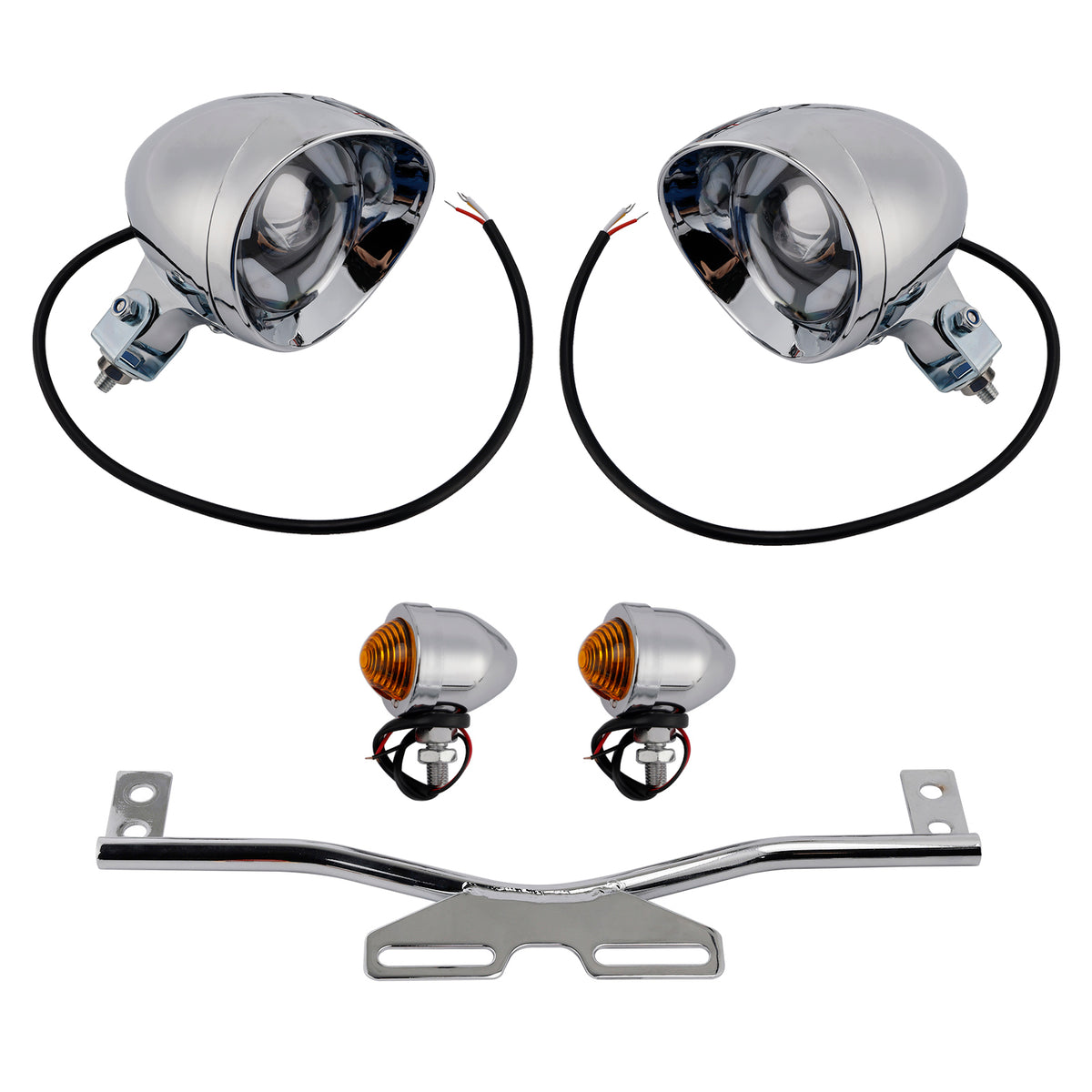 Racer Bobber Chopper Motorcycle Beam Fog Lamp Custom Chrome W/ Bracket