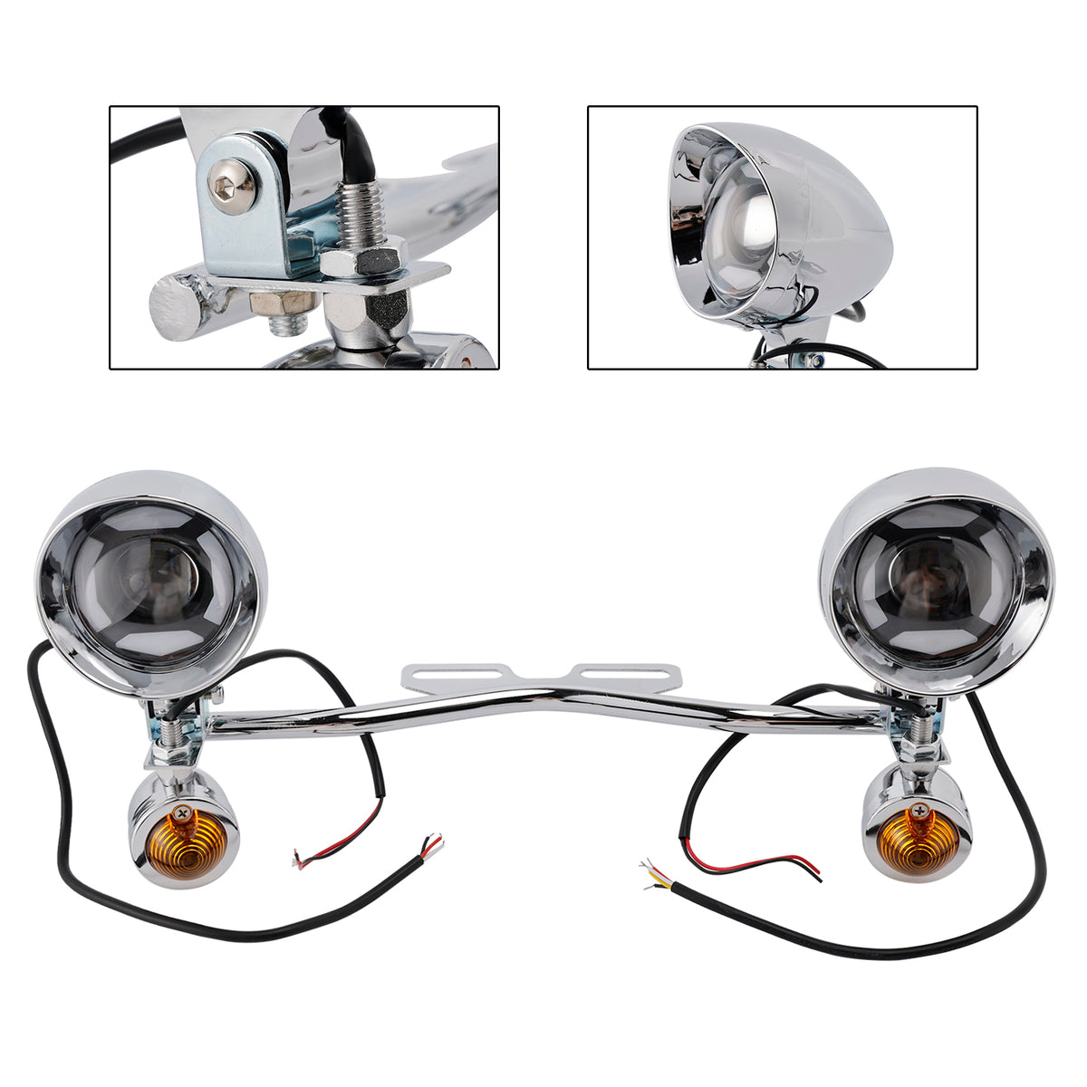 Racer Bobber Chopper Motorcycle Beam Fog Lamp Custom Chrome W/ Bracket
