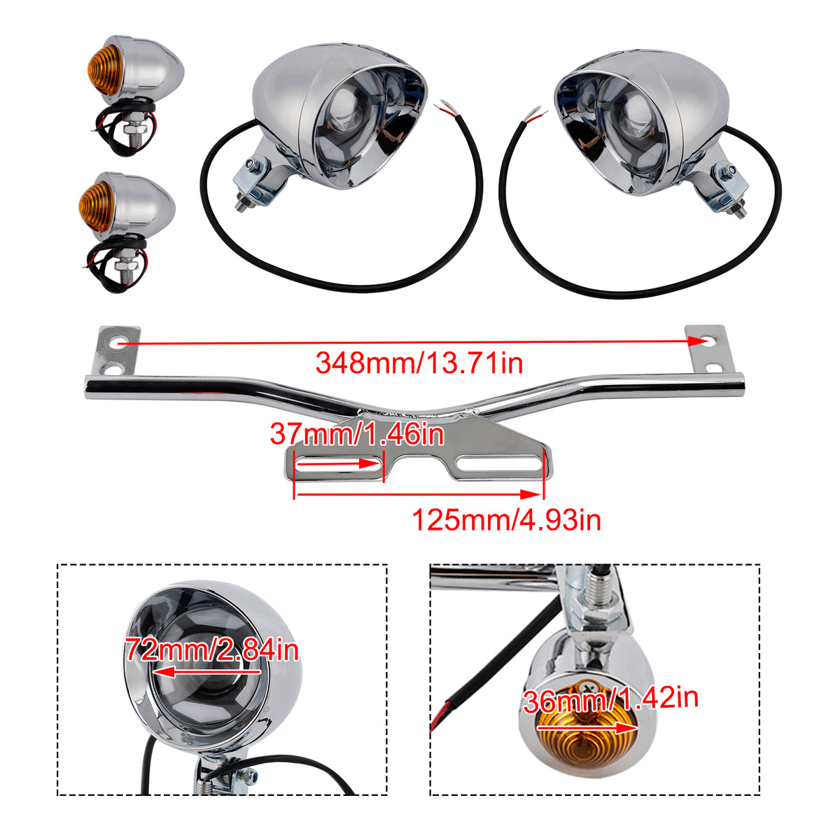 Racer Bobber Chopper Motorcycle Beam Fog Lamp Custom Chrome W/ Bracket