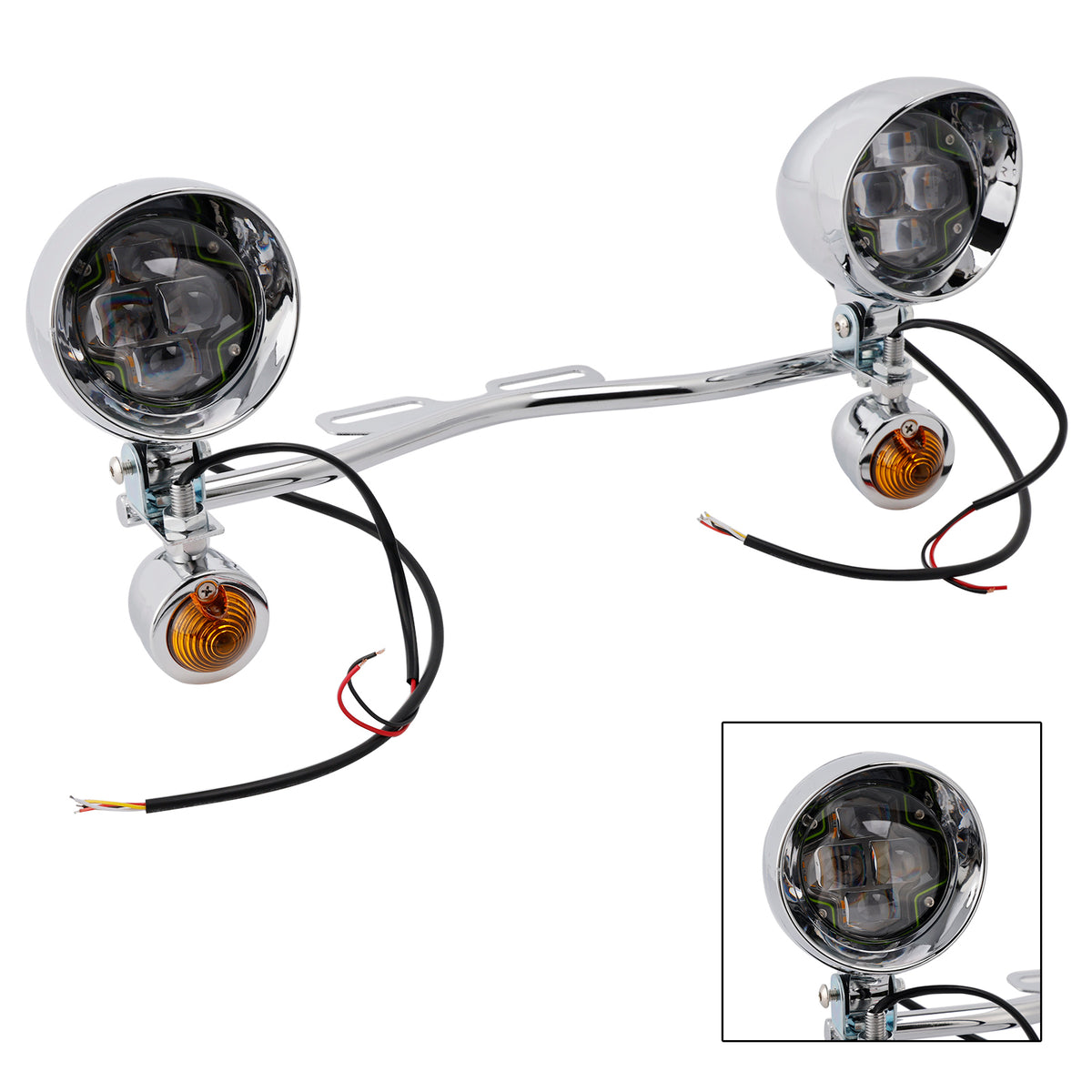 Racer Bobber Chopper Motorcycle Beam Fog Lamp Custom Chrome W/ Bracket