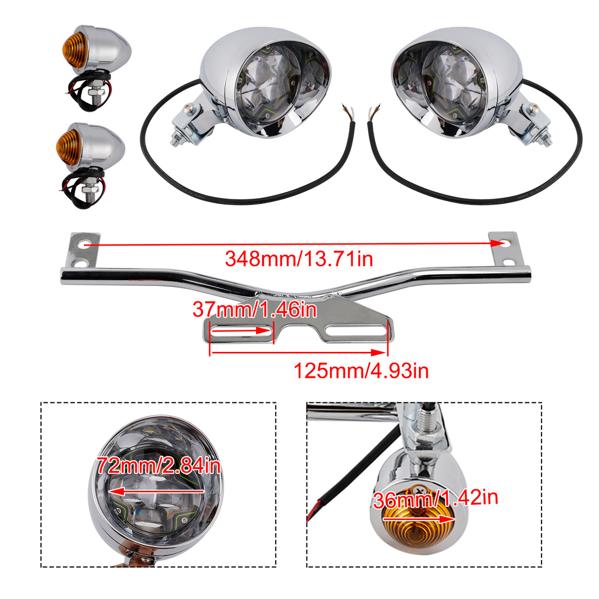 Racer Bobber Chopper Motorcycle Beam Fog Lamp Custom Chrome W/ Bracket
