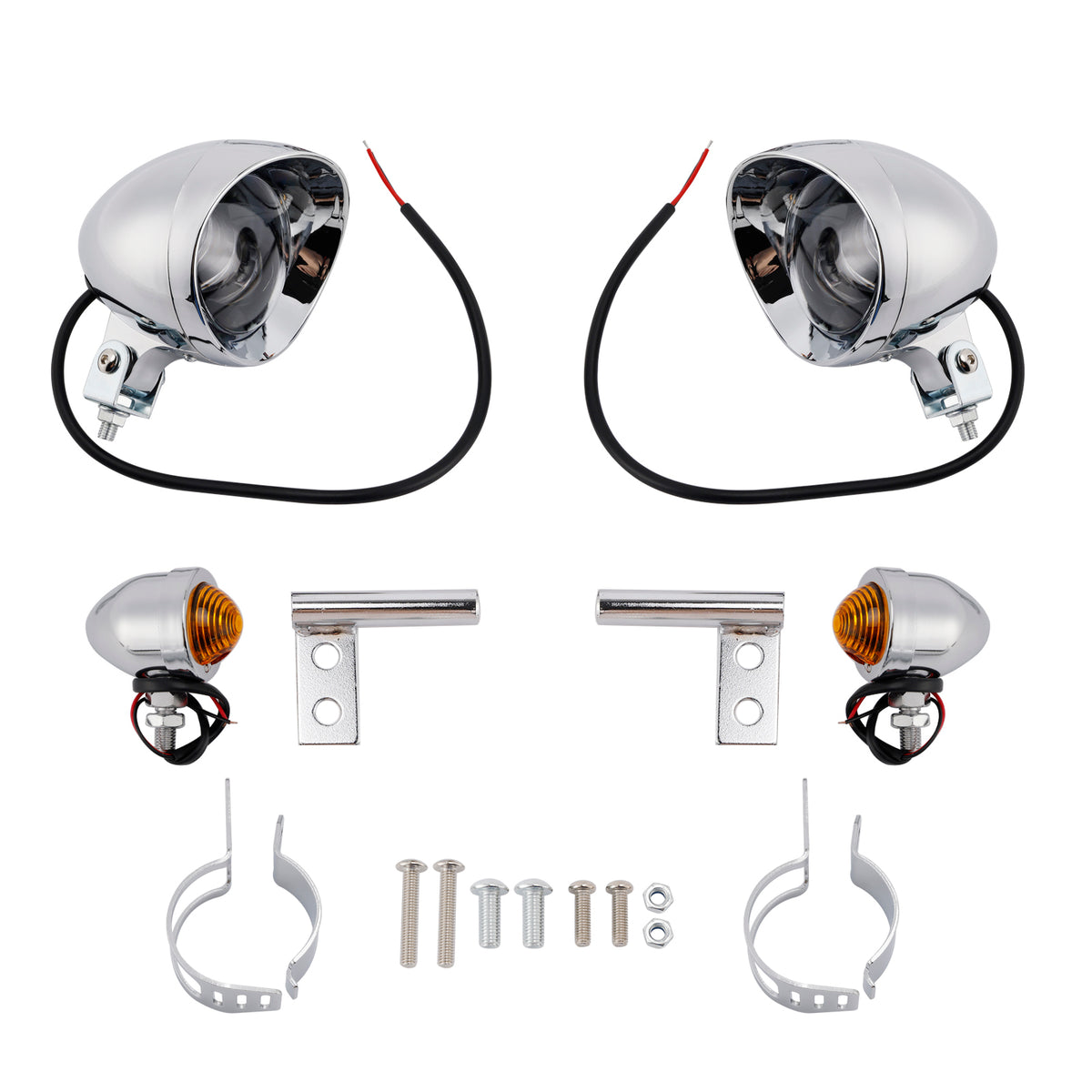 Racer Bobber Chopper Motorcycle Beam Fog Lamp Custom Chrome W/ Bracket
