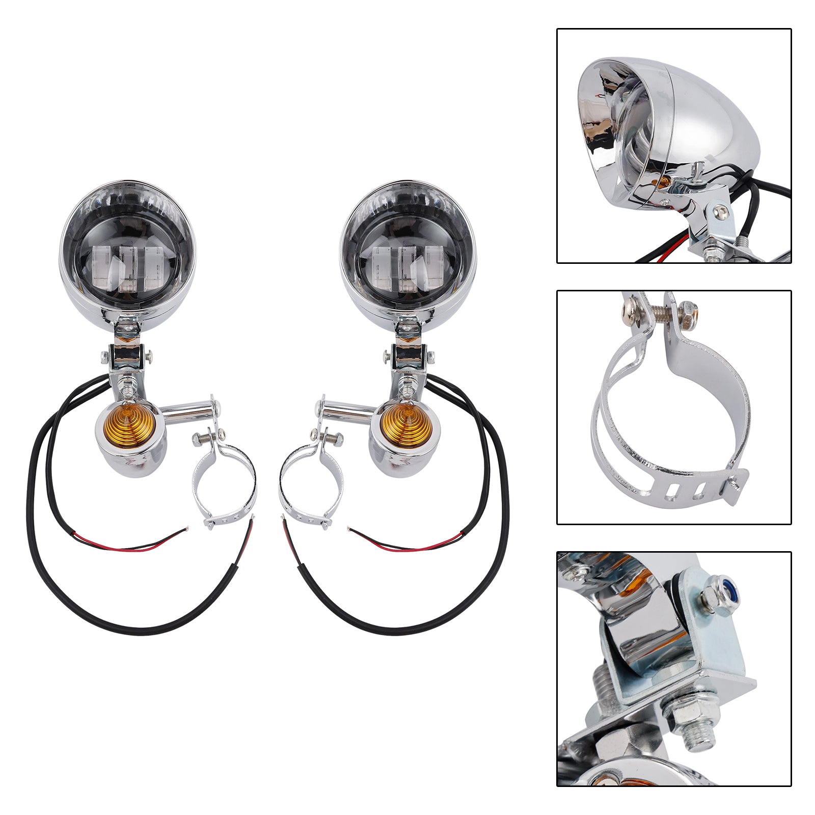 Racer Bobber Chopper Motorcycle Beam Fog Lamp Custom Chrome W/ Bracket