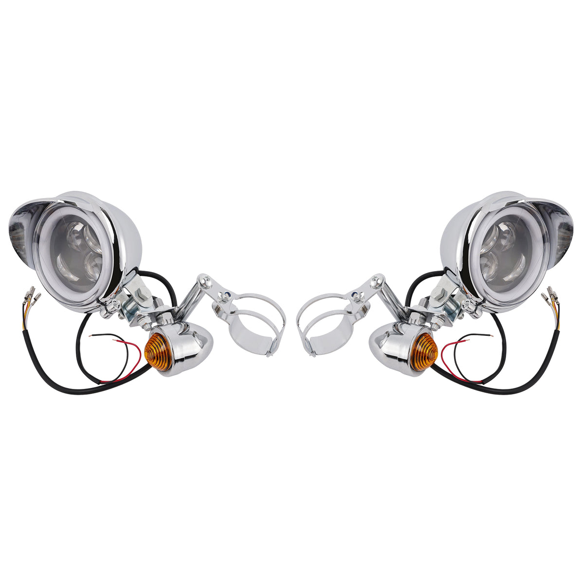 Racer Bobber Chopper Farol de neblina para motocicleta com feixe personalizado cromado com suporte