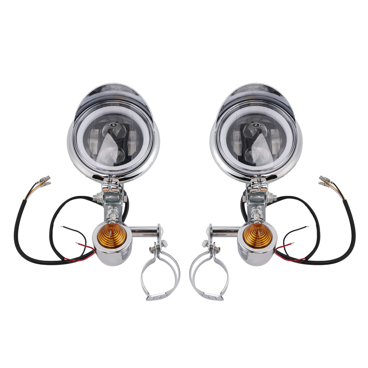 Racer Bobber Chopper Farol de neblina para motocicleta com feixe personalizado cromado com suporte