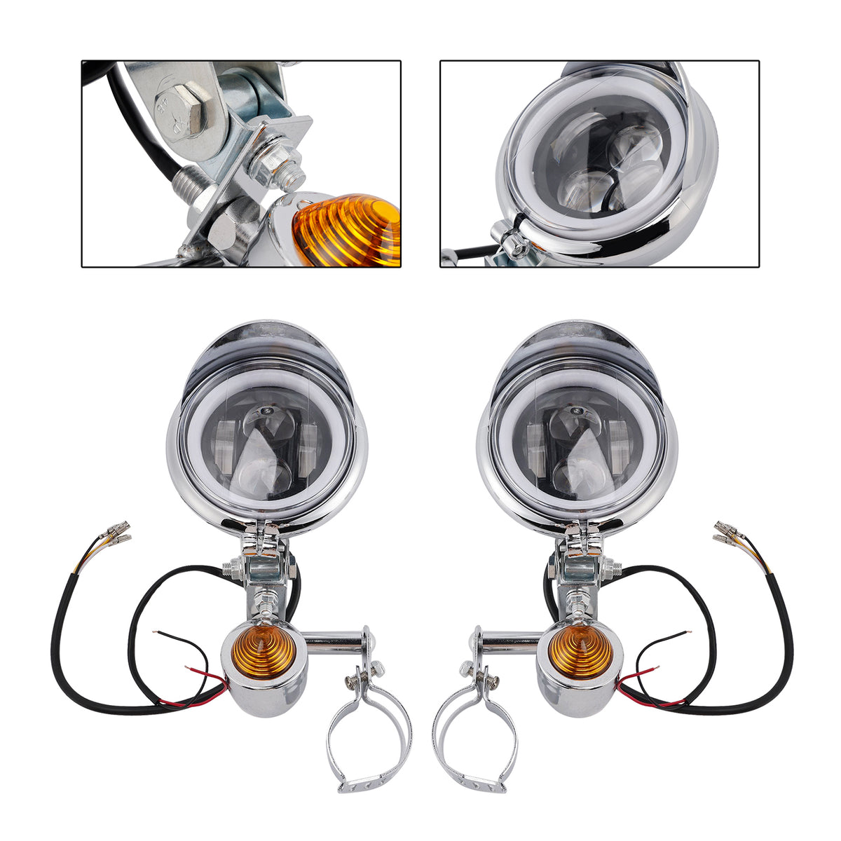 Racer Bobber Chopper Farol de neblina para motocicleta com feixe personalizado cromado com suporte