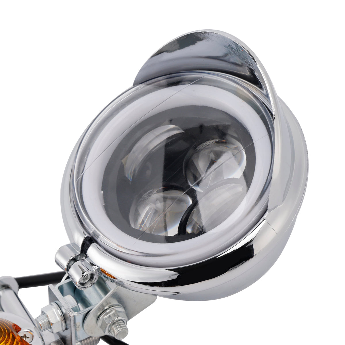 Racer Bobber Chopper Farol de neblina para motocicleta com feixe personalizado cromado com suporte