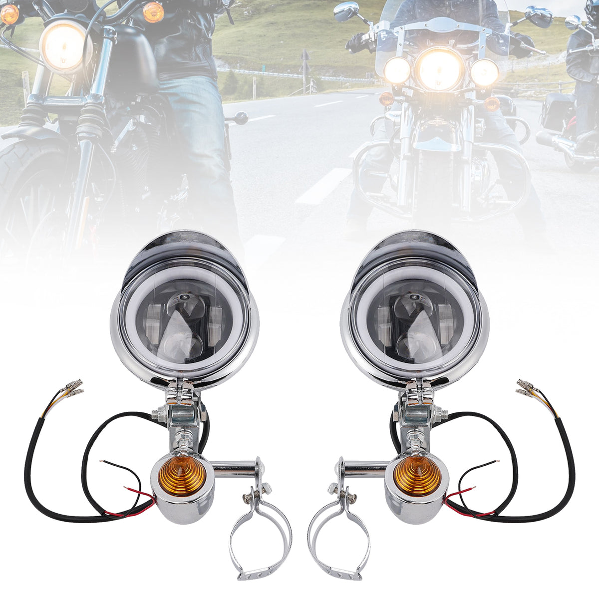 Racer Bobber Chopper Farol de neblina para motocicleta com feixe personalizado cromado com suporte