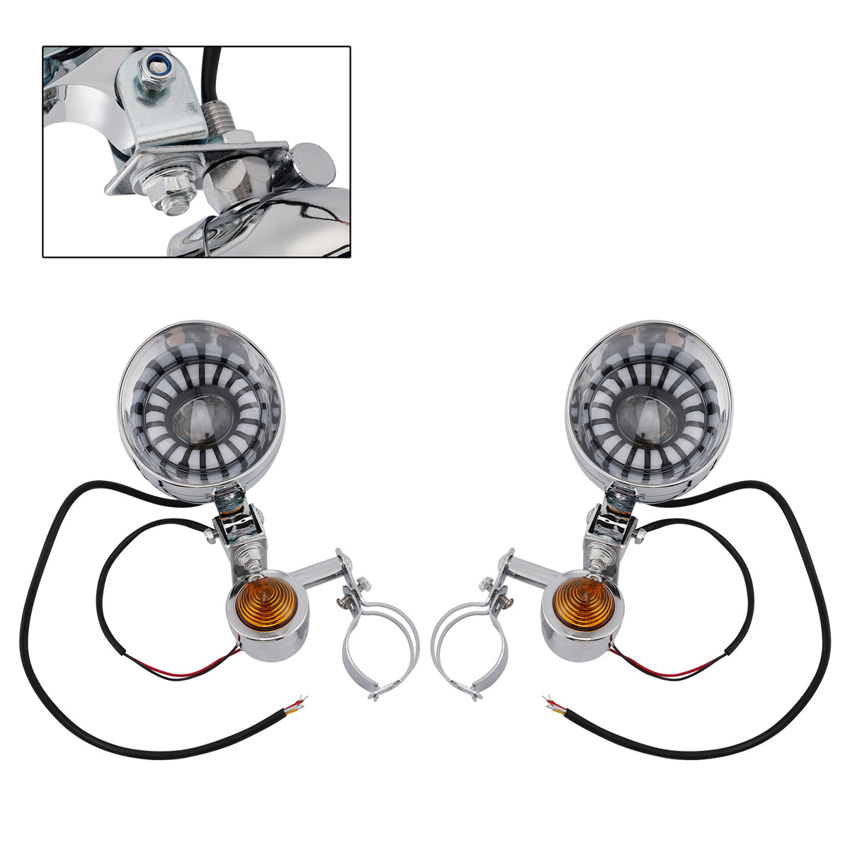 Racer Bobber Chopper Motorcycle Beam Fog Lamp Custom Chrome W/ Bracket
