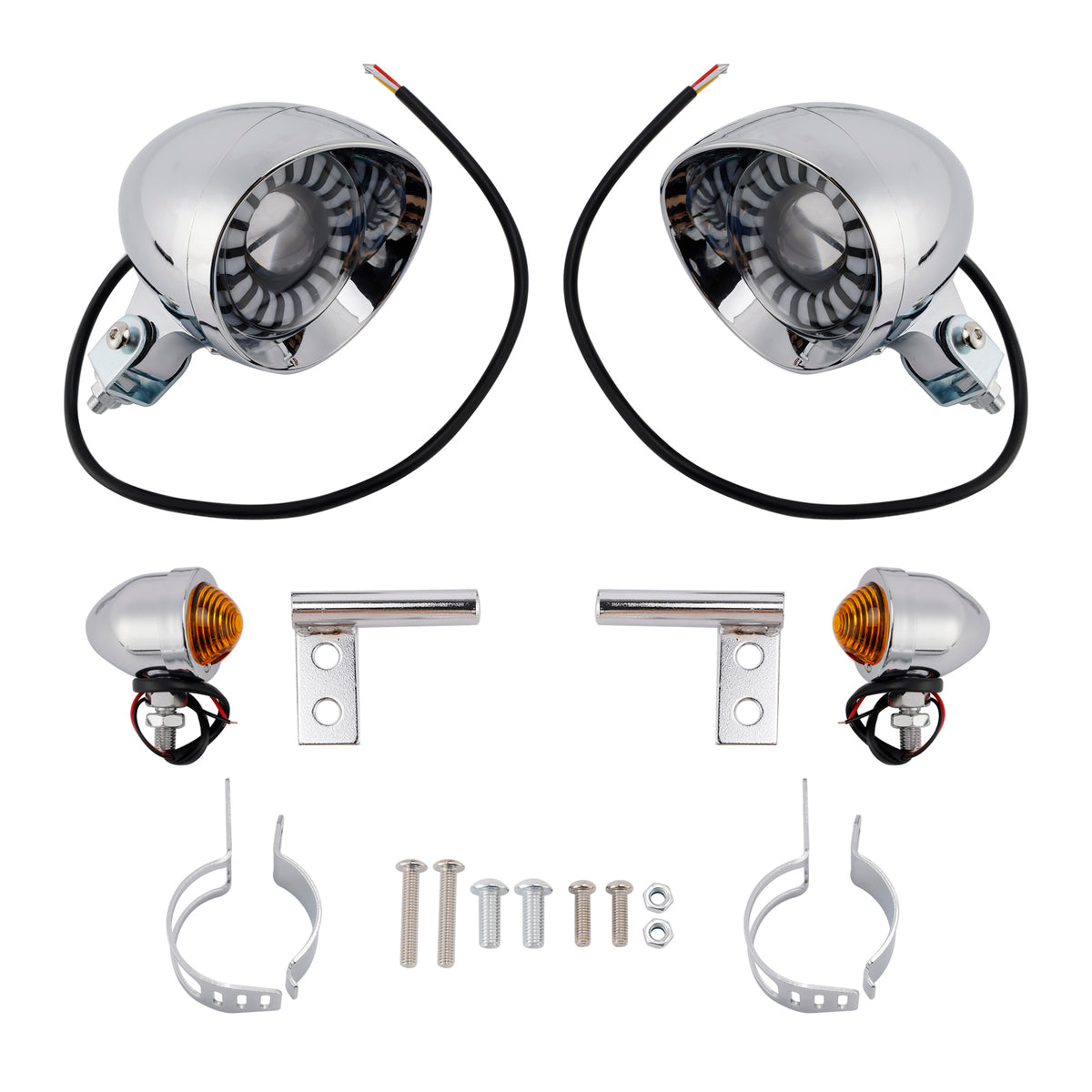Racer Bobber Chopper Motorcycle Beam Fog Lamp Custom Chrome W/ Bracket