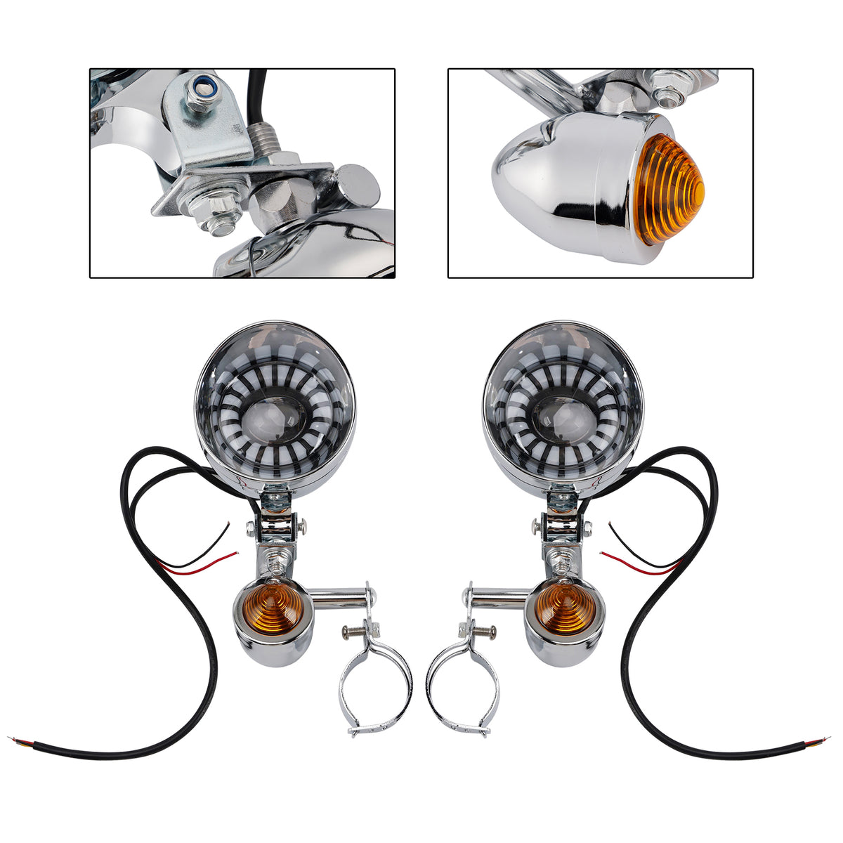 Racer Bobber Chopper Motorcycle Beam Fog Lamp Custom Chrome W/ Bracket