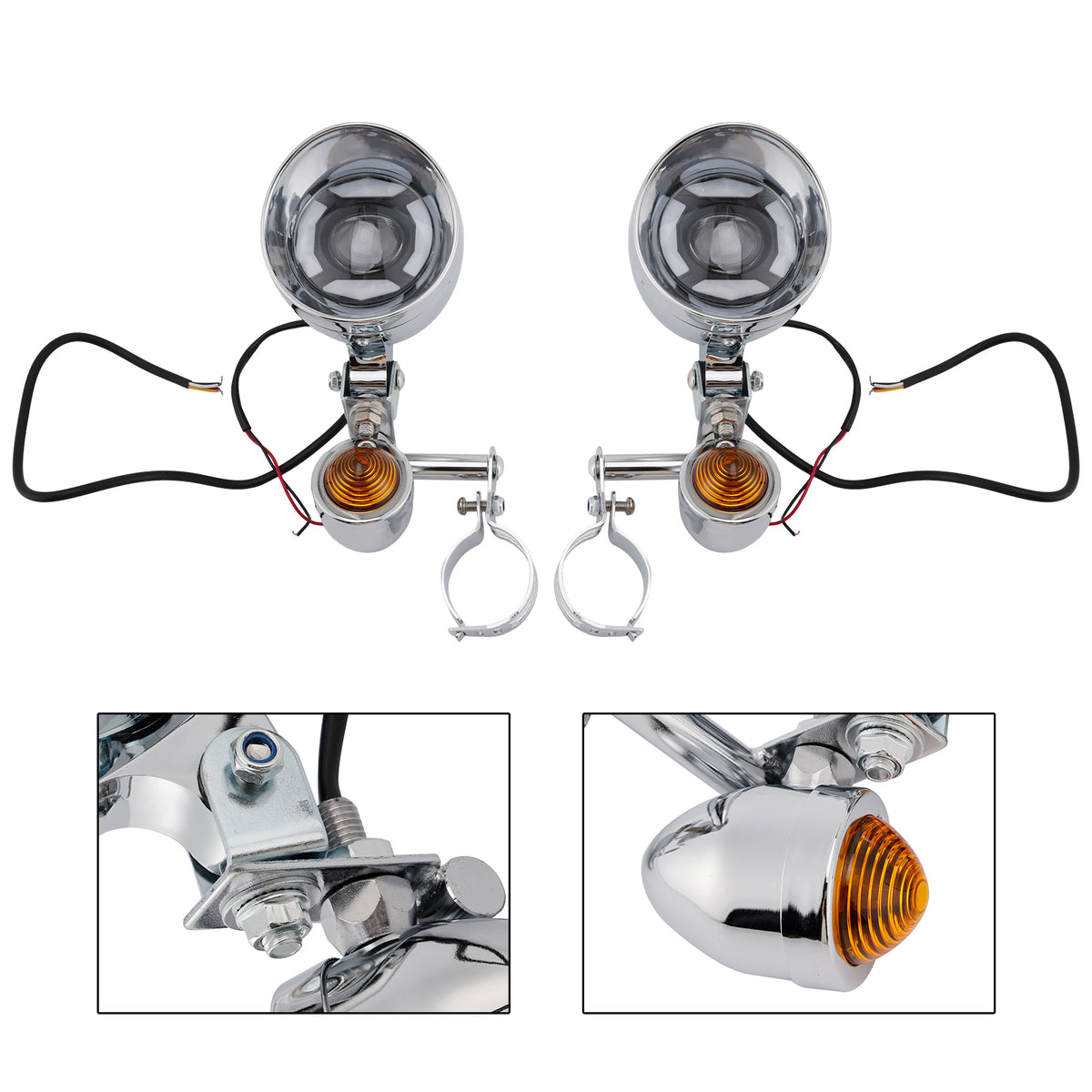 Racer Bobber Chopper Farol de neblina para motocicleta com feixe personalizado cromado com suporte