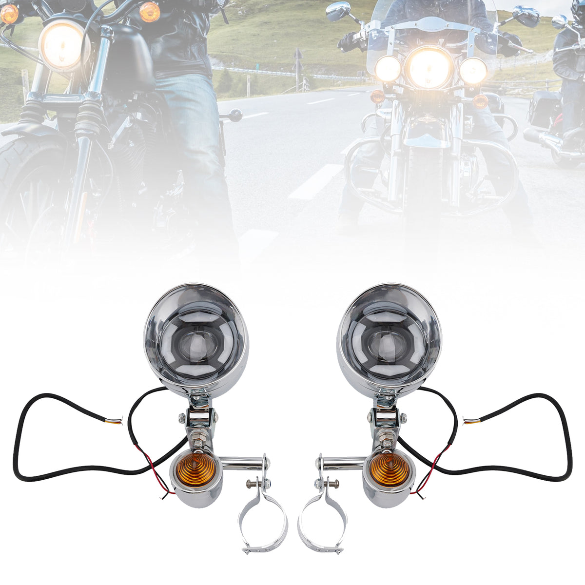 Racer Bobber Chopper Farol de neblina para motocicleta com feixe personalizado cromado com suporte