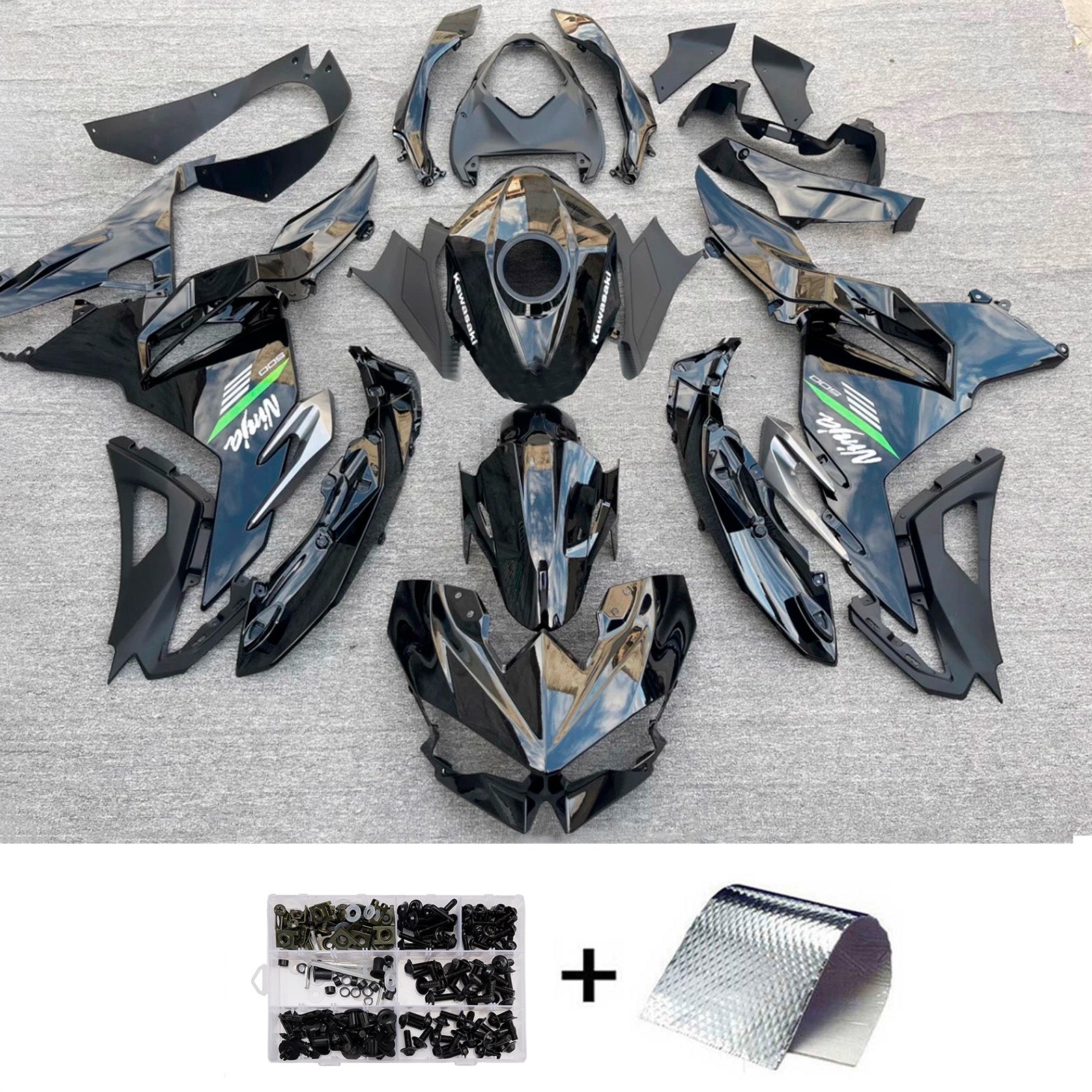 Amotopart 2024-2025 Kawasaki Ninja 500 Glossy Black Fairing Kit