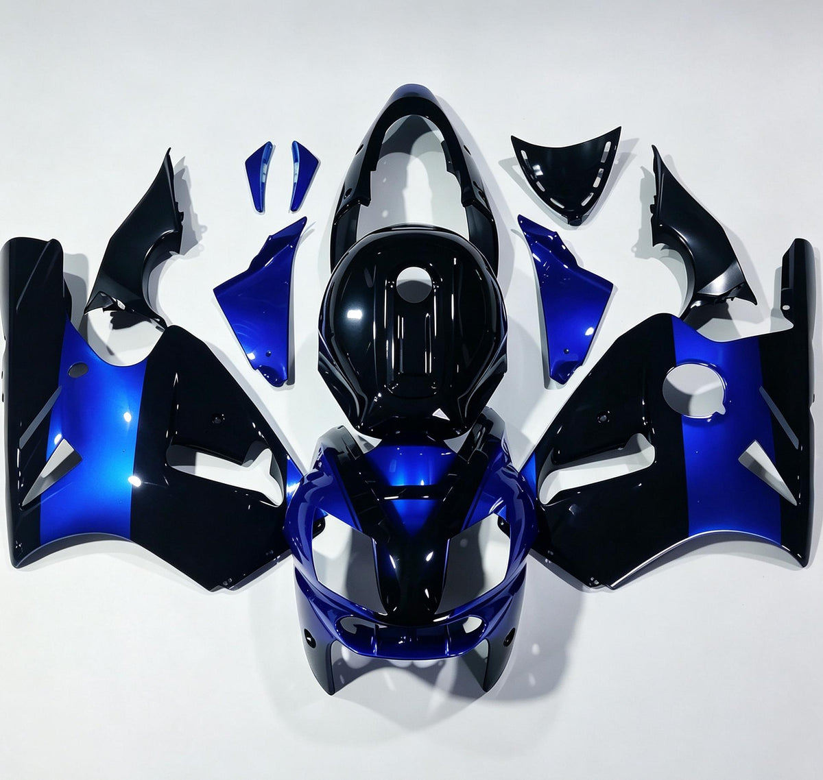 Amotopart 2002-2005 Kawasaki ZX12R Schwarz Blau & Weißes Verkleidungsset