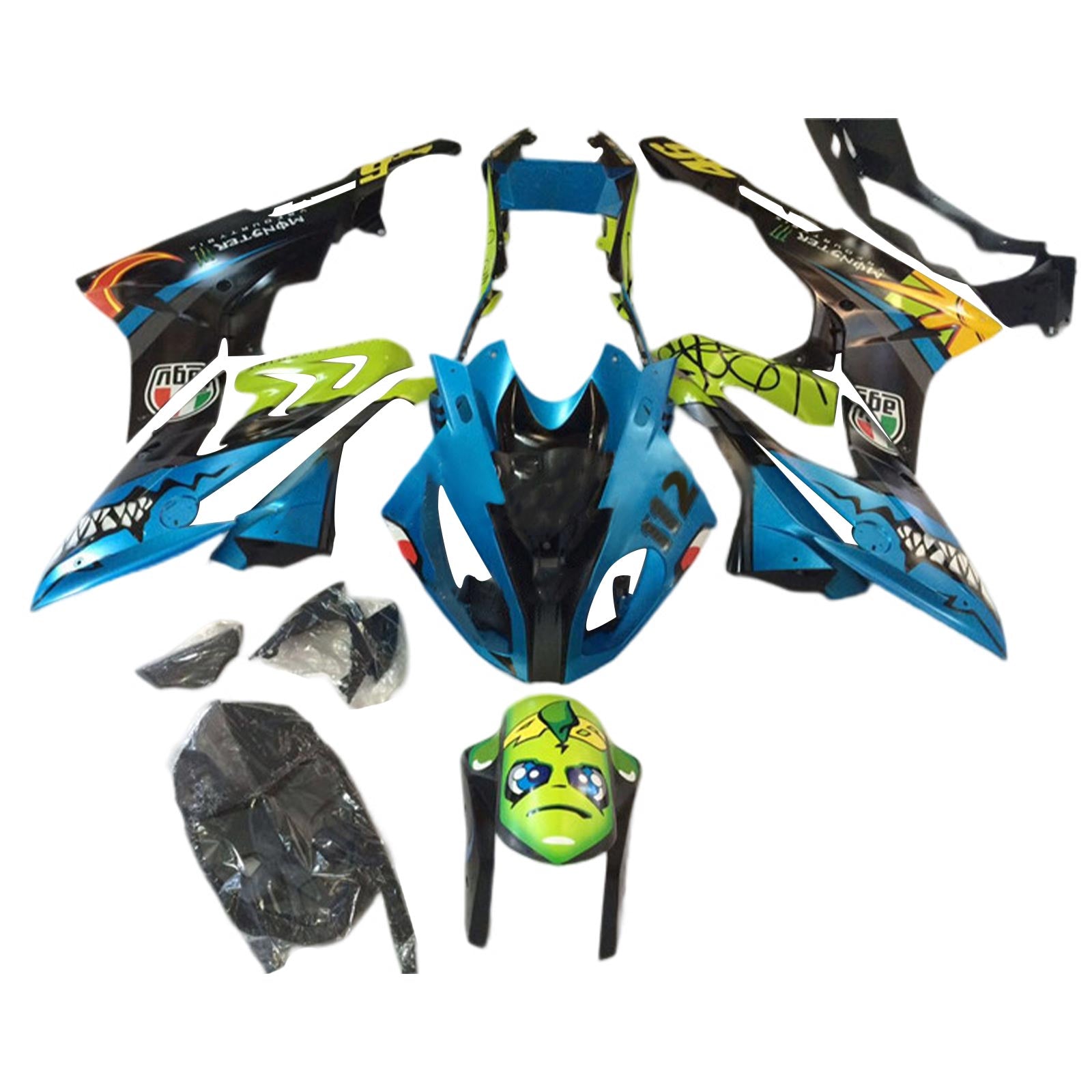 Amotopart BMW S1000RR 2017-2018 Bleu&Kit de carénage Yellow Monster Style4