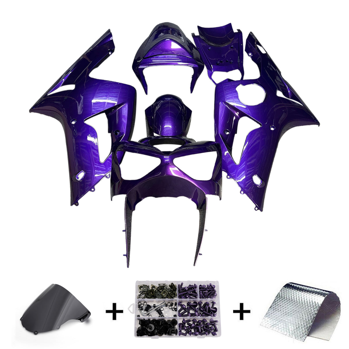 Amotopart 2003-2004 Kawasaki ZX6R 636 Purple Chameleon Fairing Kit