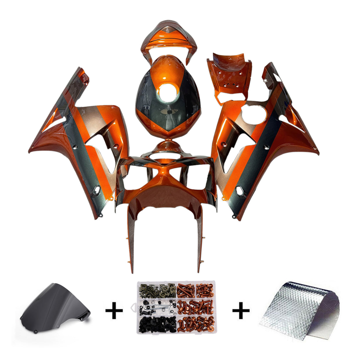 Amotopart 2003-2004 Kawasaki ZX6R 636 Orange Black Fairing Kit