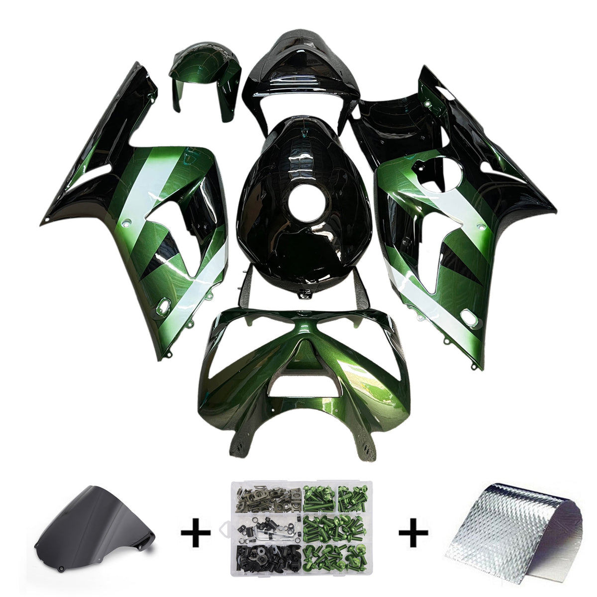 Amotopart 2003-2004 Kawasaki ZX6R 636 Green Black Fairing Kit