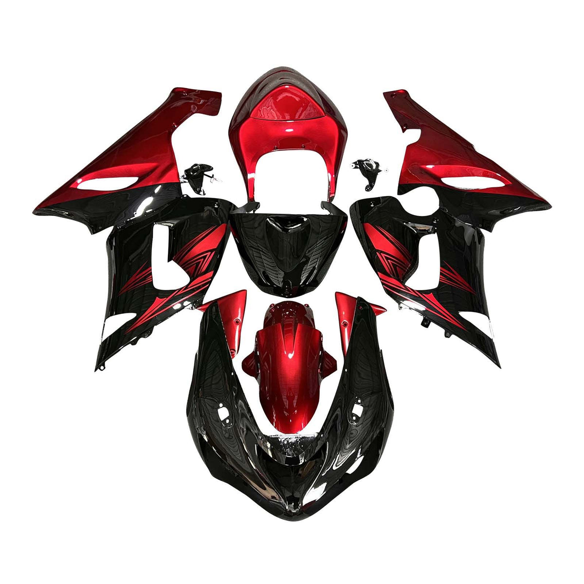 Amotopart 2005–2006 Kawasaki ZX6R 636 Rot Schwarz Verkleidungsset