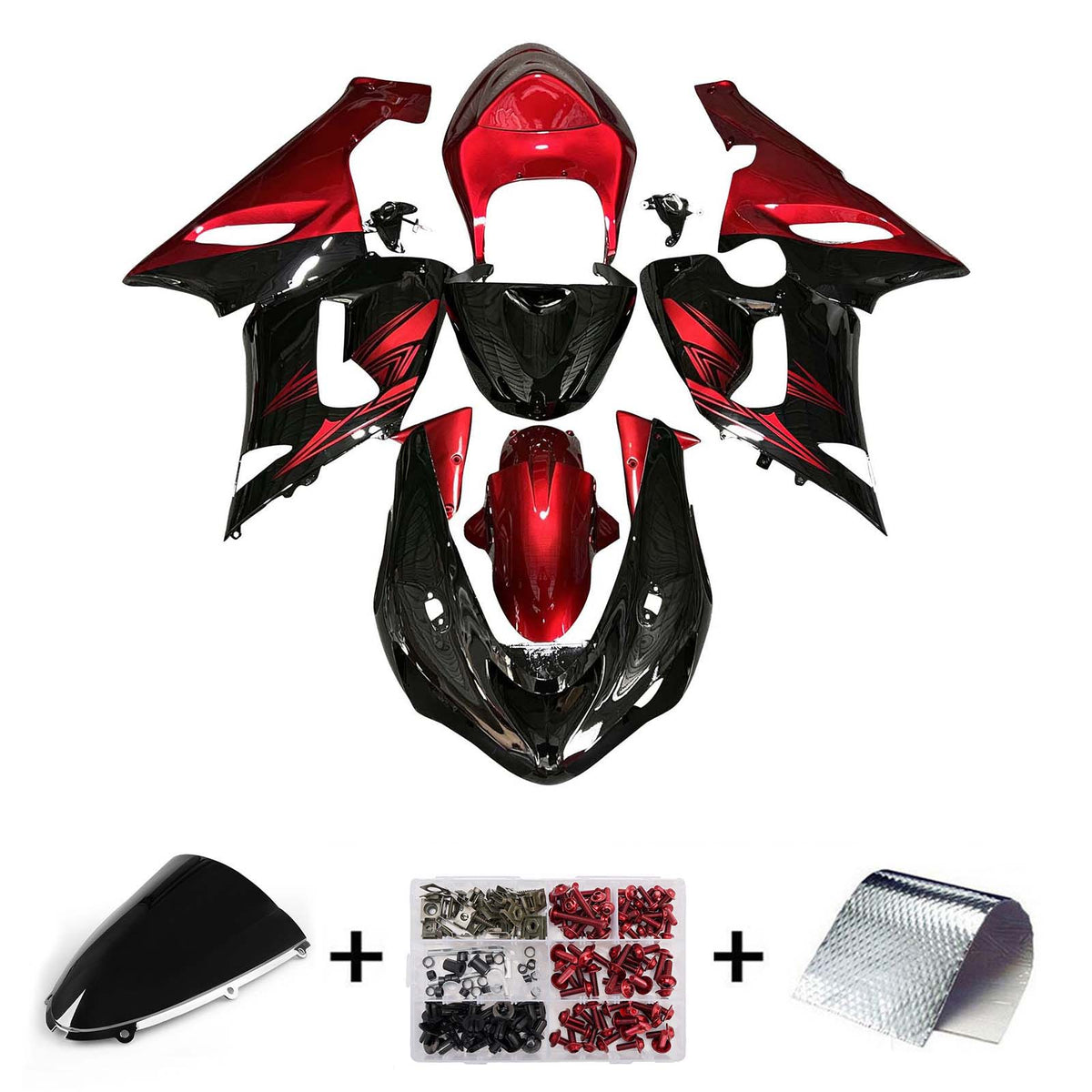 Amotopart 2005–2006 Kawasaki ZX6R 636 Rot Schwarz Verkleidungsset
