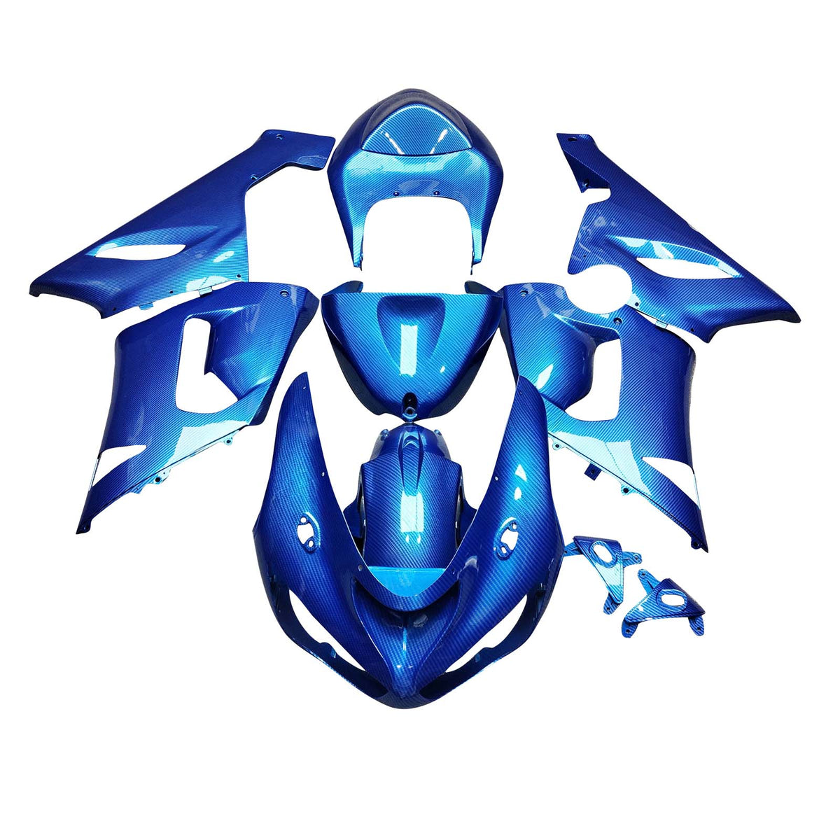 Amotopart 2005-2006 Kawasaki ZX6R 636 Blue Carbon Fiber Pattern Fairing Kit