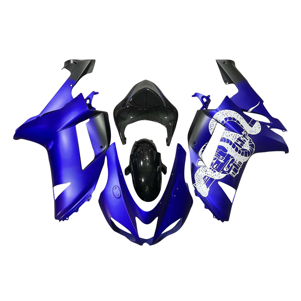 Amotopart 2007–2008 Kawasaki ZX6R 636 Blau Weiß Schwarz Verkleidungsset