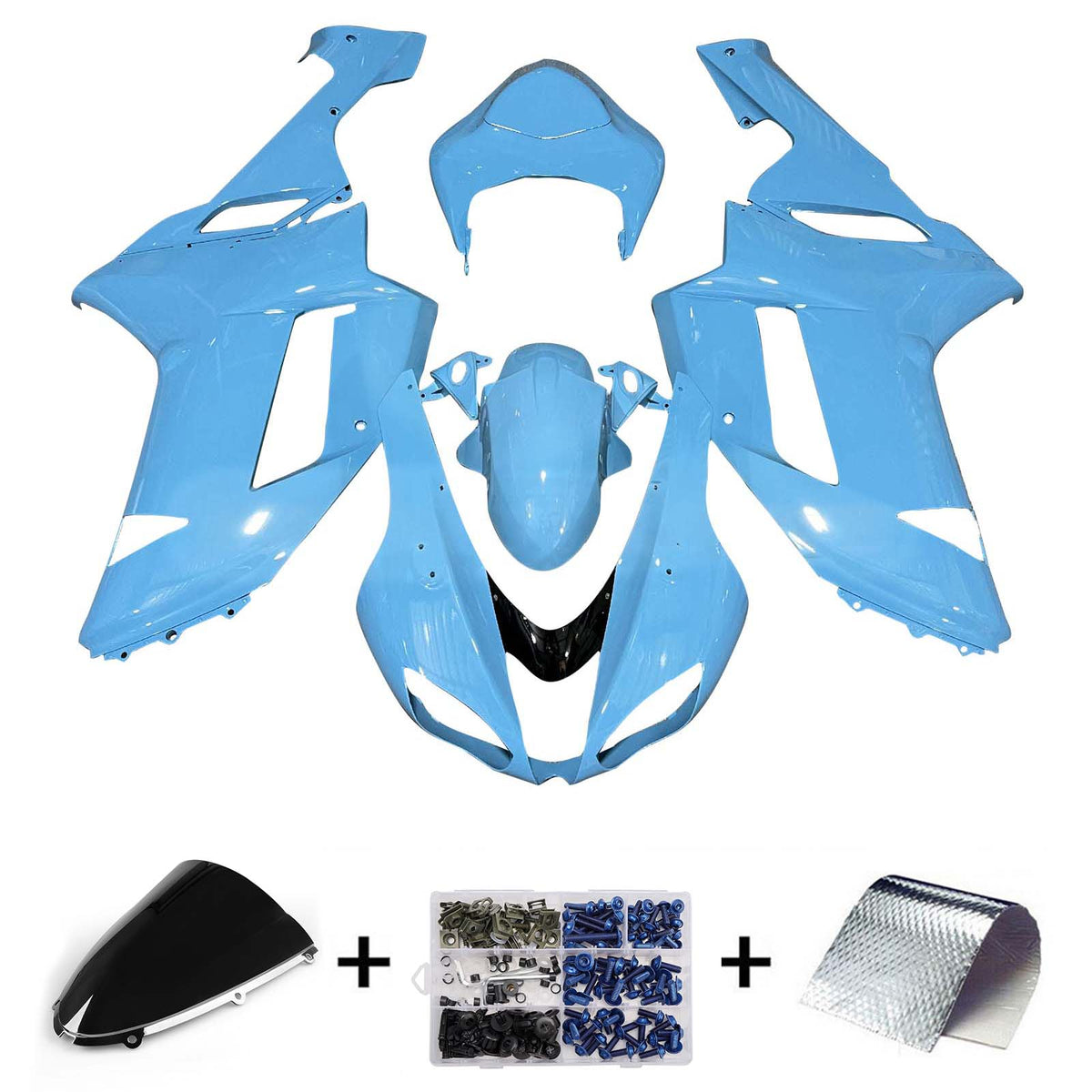 Amotopart 2007-2008 Kawasaki ZX6R 636 Blue Black Fairing Kit