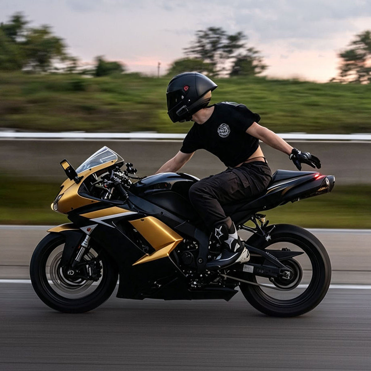 Amotopart 2007-2008 Kawasaki ZX6R 636 Gold Black Fairing Kit