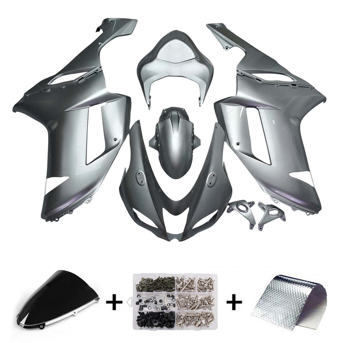 Amotopart 2007-2008 Kawasaki ZX6R 636 Silver Fairing Kit