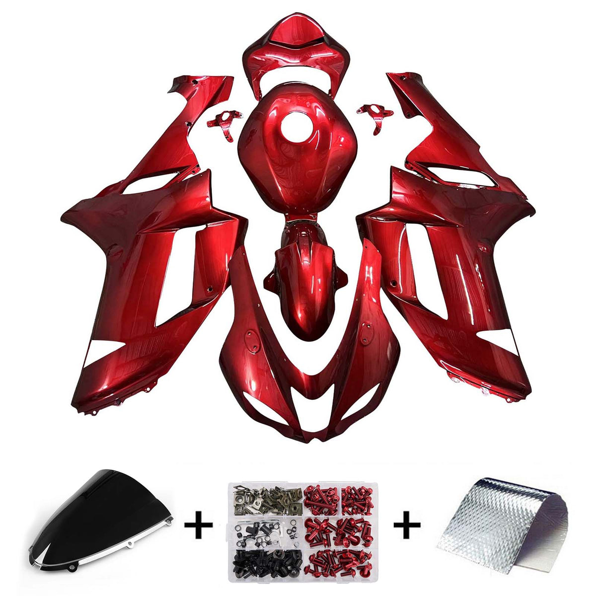 Amotopart 2007-2008 Kawasaki ZX6R 636 Red Fairing Kit