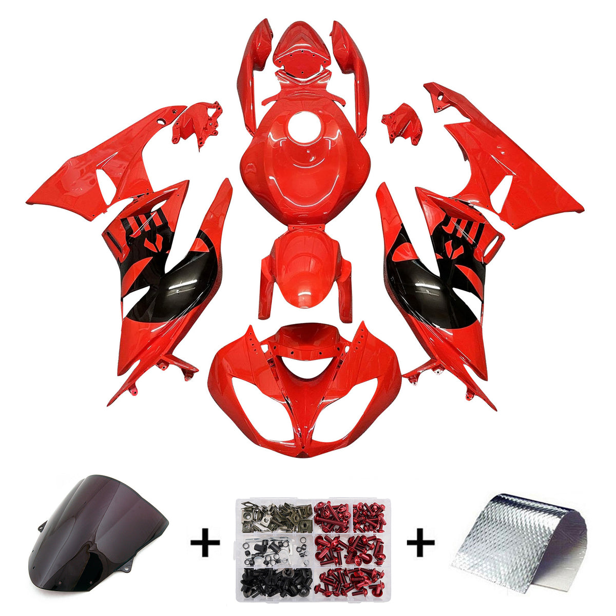 Amotopart 2009–2012 Kawasaki ZX6R 636 Rot Schwarz Verkleidungsset