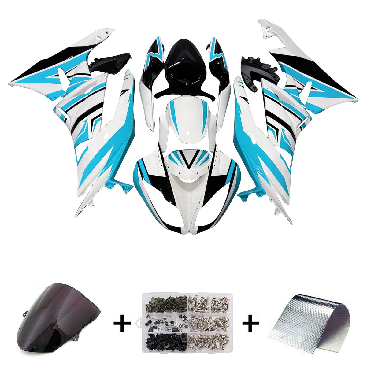 Amotopart 2009-2012 Kawasaki ZX6R 636 White Blue Black Fairing Kit