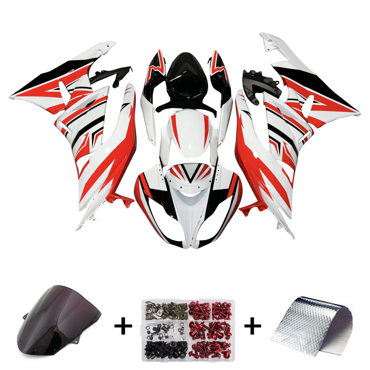 Amotopart 2009-2012 Kawasaki ZX6R 636 White Red Black Fairing Kit