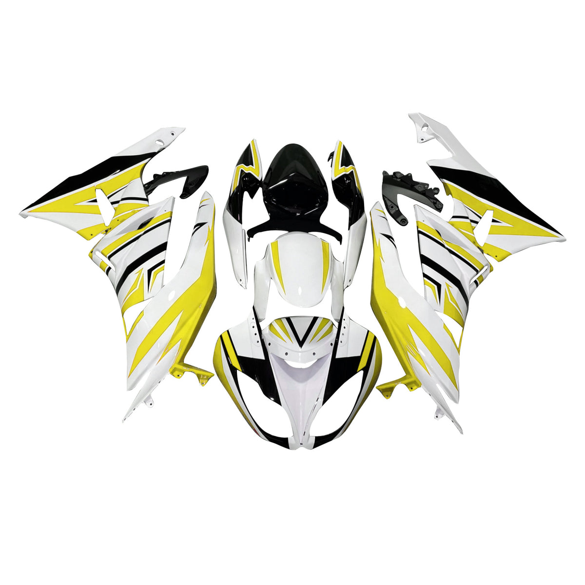 Amotopart 2009-2012 Kawasaki ZX6R 636 White Yellow Black Fairing Kit