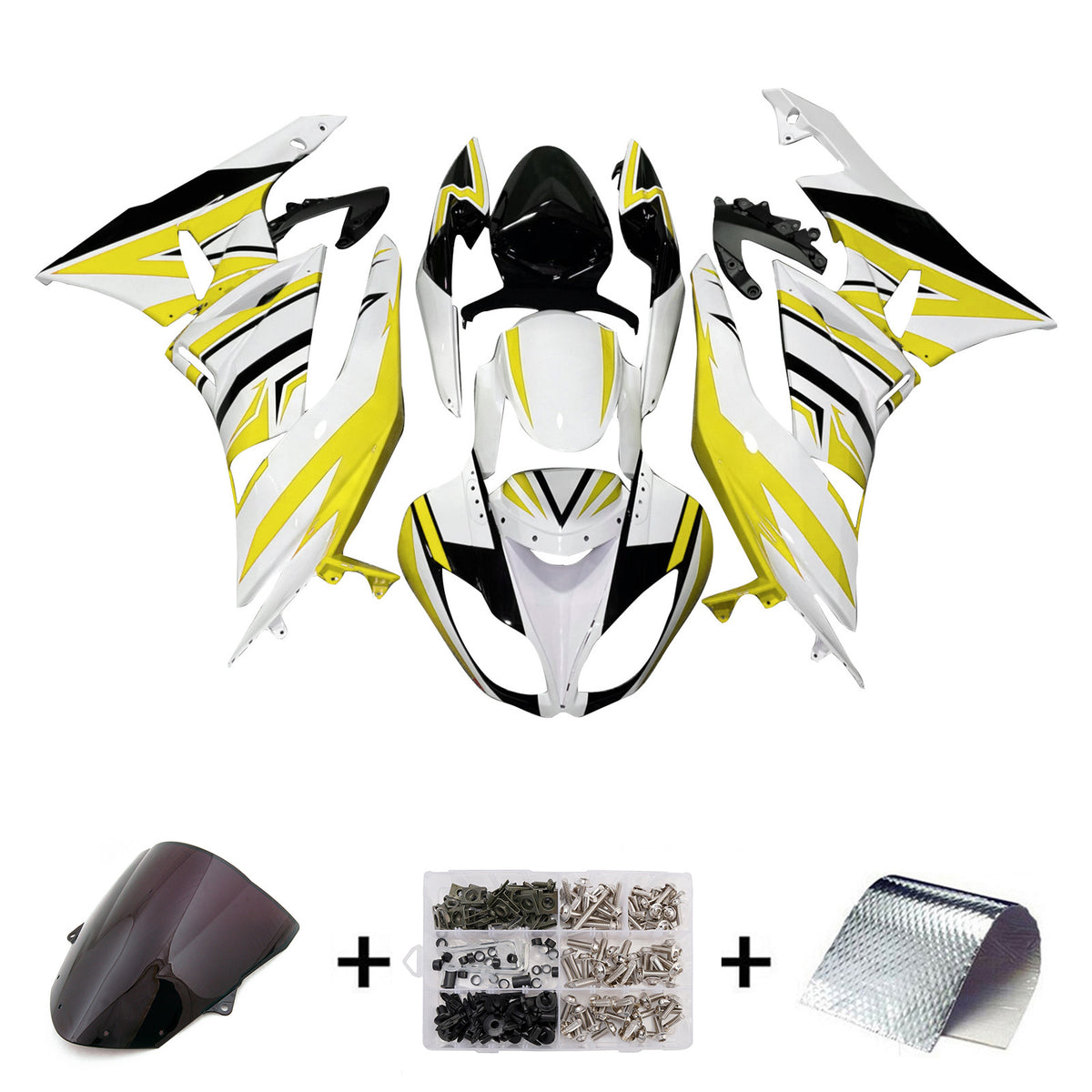 Amotopart 2009-2012 Kawasaki ZX6R 636 White Yellow Black Fairing Kit