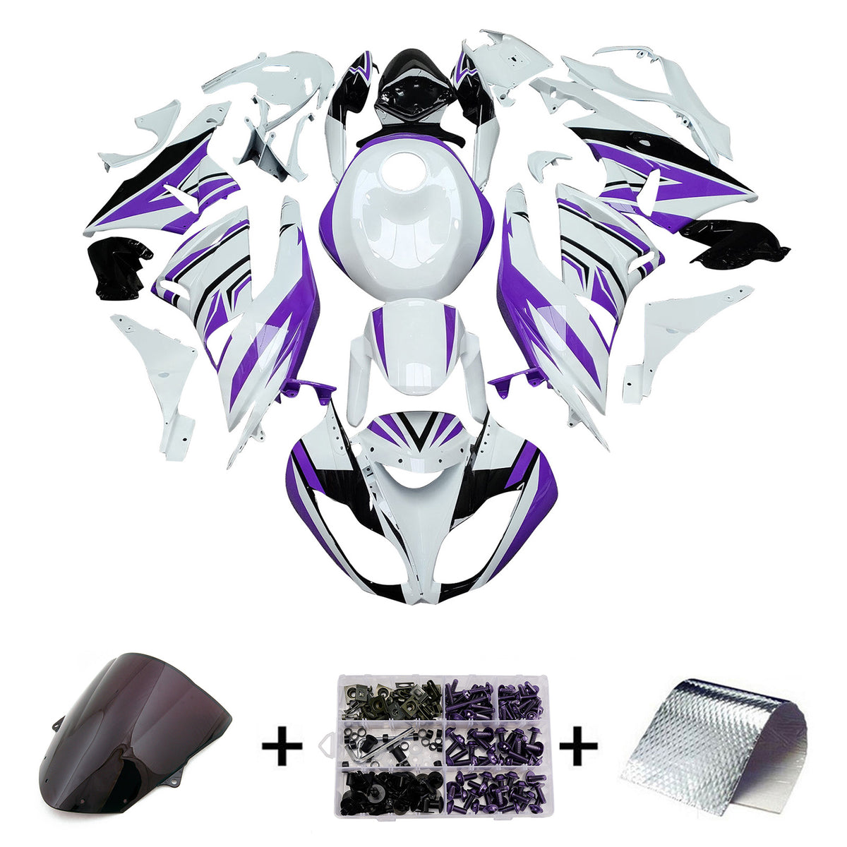 Amotopart 2009-2012 Kawasaki ZX6R 636 White Purple Black Fairing Kit