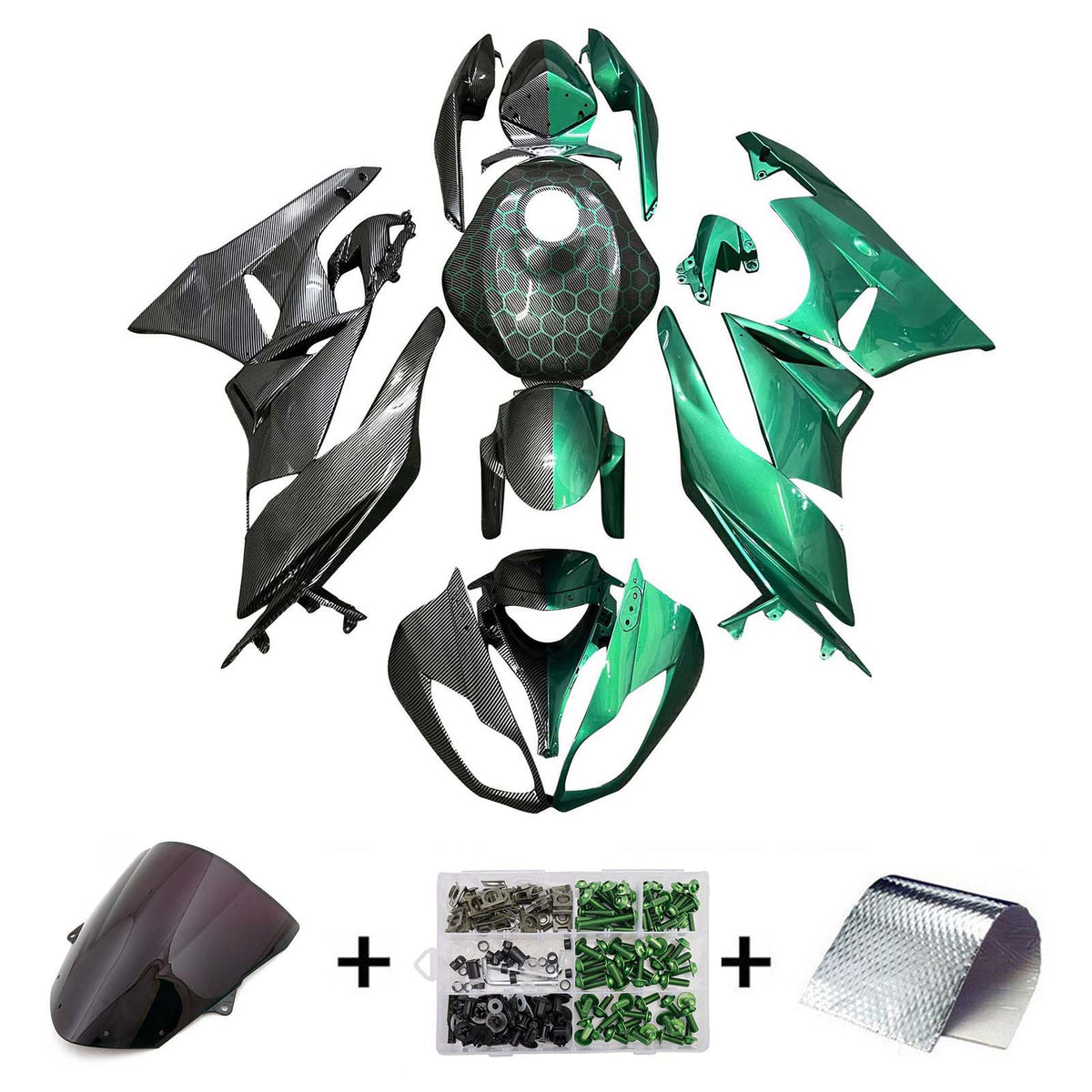 Amotopart 2009–2012 Kawasaki ZX6R 636 Teal Black Verkleidungsset
