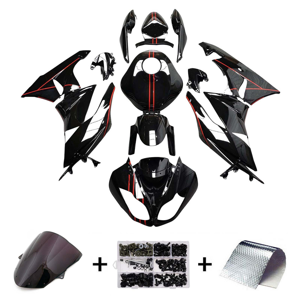 Amotopart 2009-2012 Kit carena Kawasaki ZX6R 636 nero bianco rosso