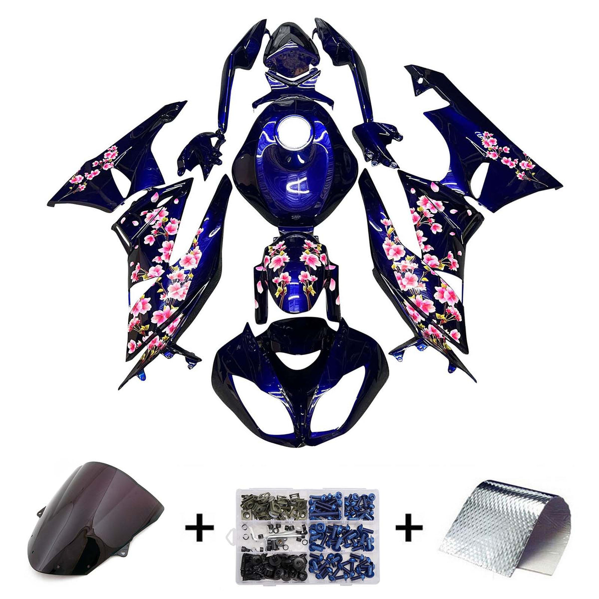 Amotopart 2009–2012 Kawasaki ZX6R 636 Blau Rosa Weiß Verkleidungsset