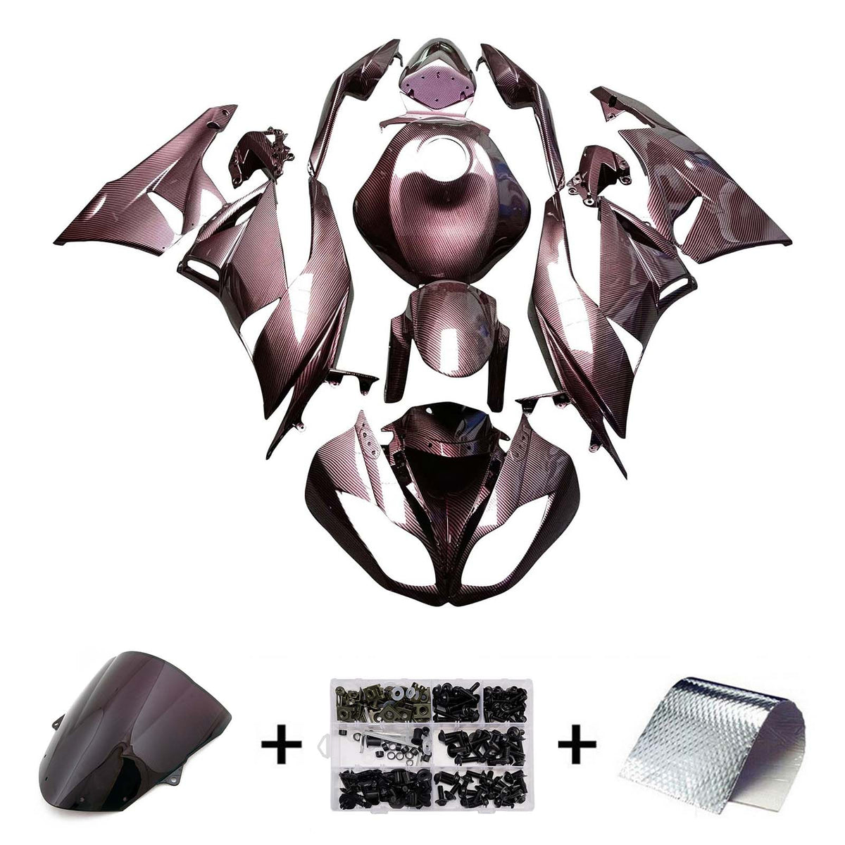 Amotopart 2009–2012 Kawasaki ZX6R 636 Verkleidungsset mit rosa Karbonfasermuster