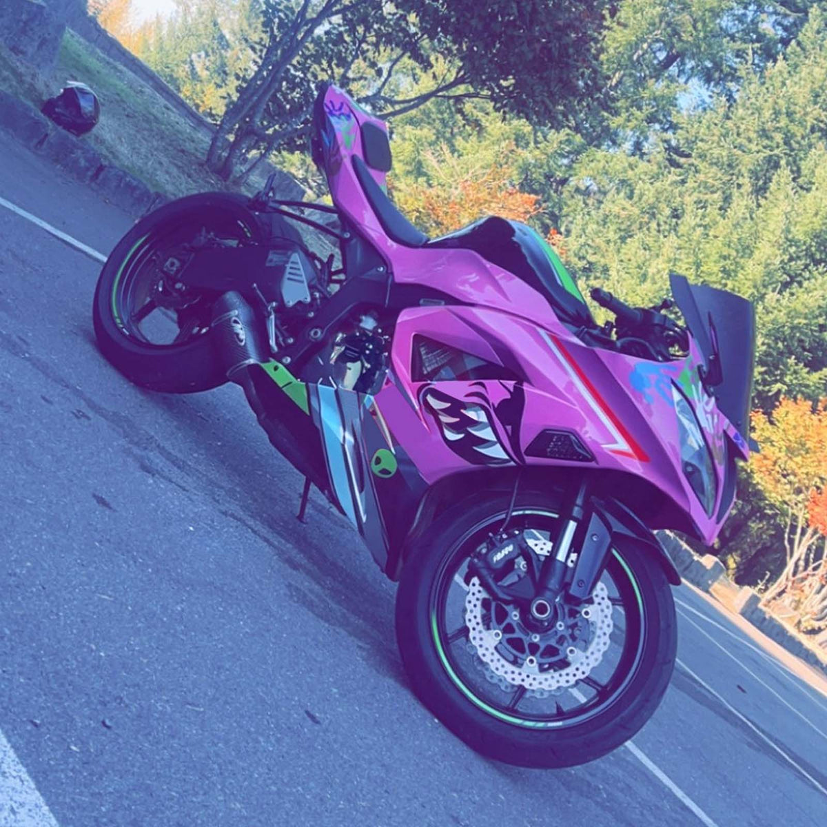 Amotopart 2013-2018 Kawasaki ZX6R 636 Pink Black Green Fairing Kit