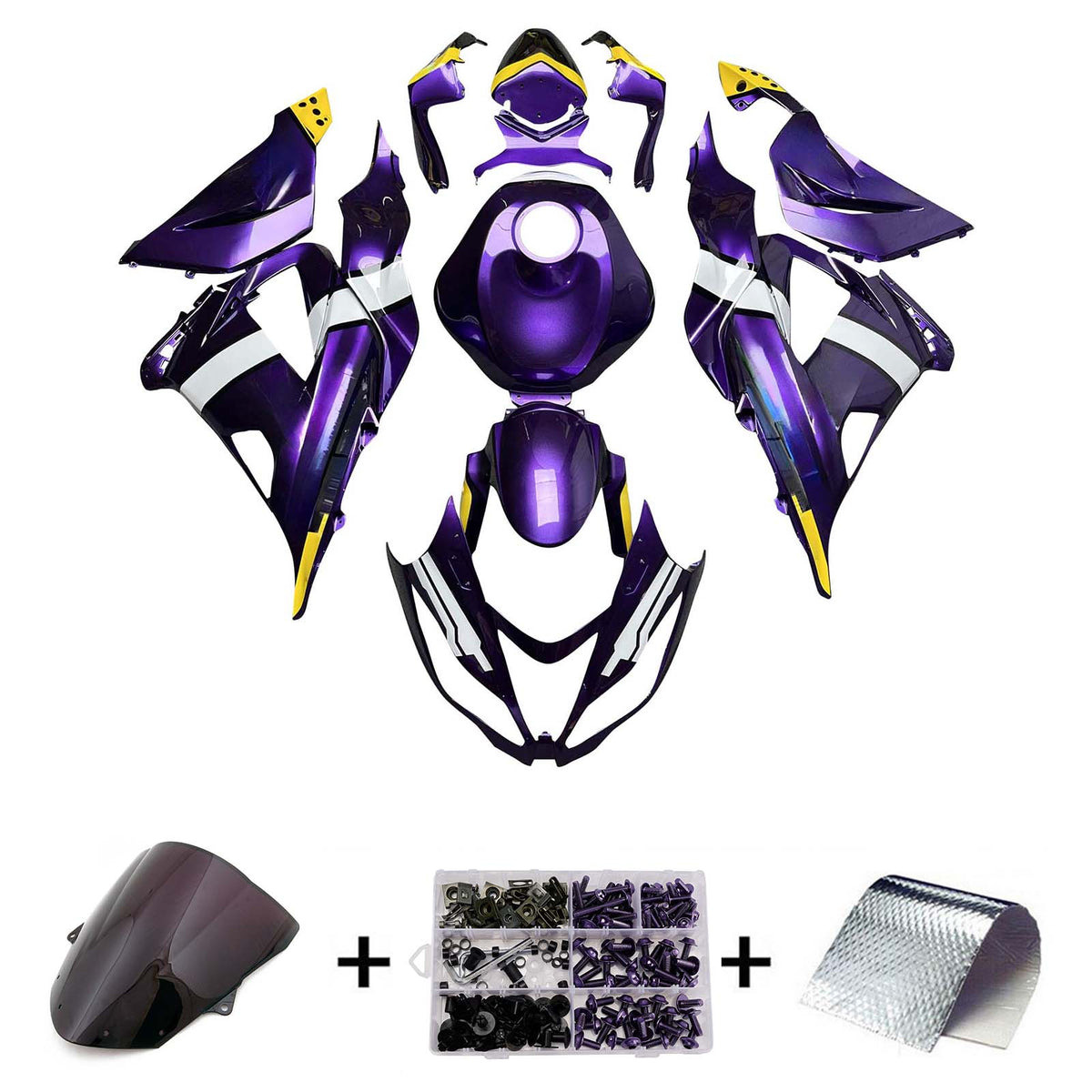 Amotopart 2013-2018 Kawasaki ZX6R 636 Purple White Yellow Fairing Kit