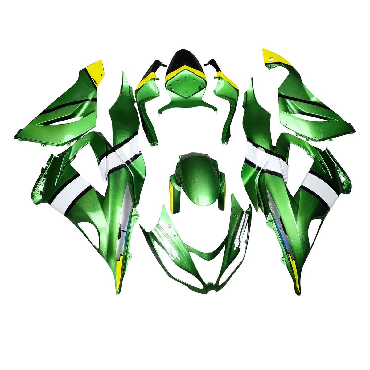 Amotopart 2013-2018 Kawasaki ZX6R 636 Green White Yellow Fairing Kit
