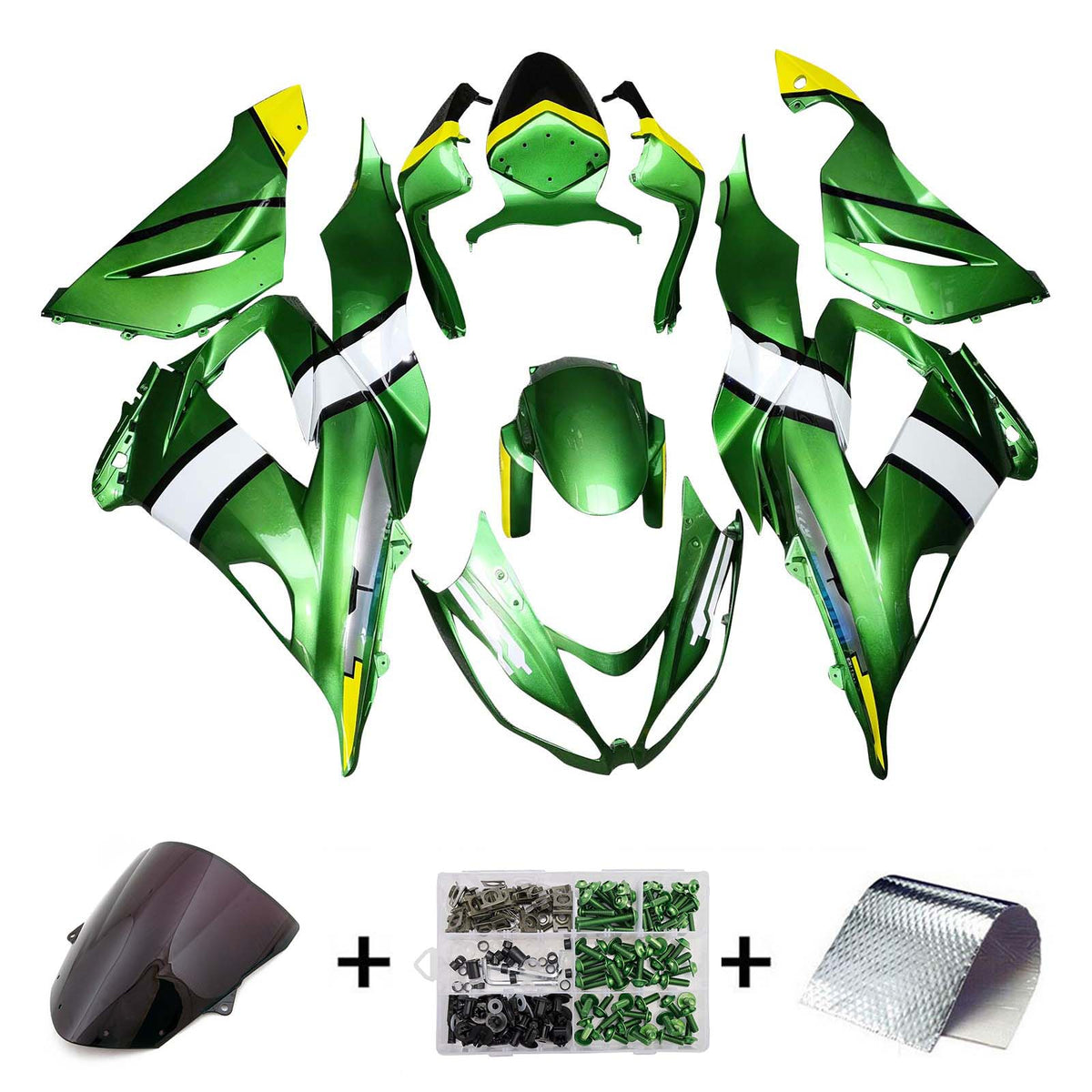 Amotopart 2013-2018 Kawasaki ZX6R 636 Green White Yellow Fairing Kit