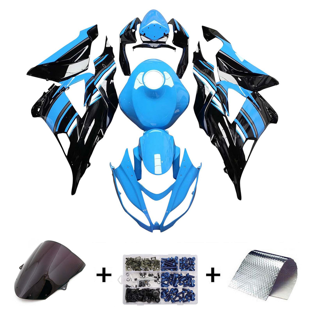 Amotopart 2013-2018 Kawasaki ZX6R 636 Blue Black White Fairing Kit