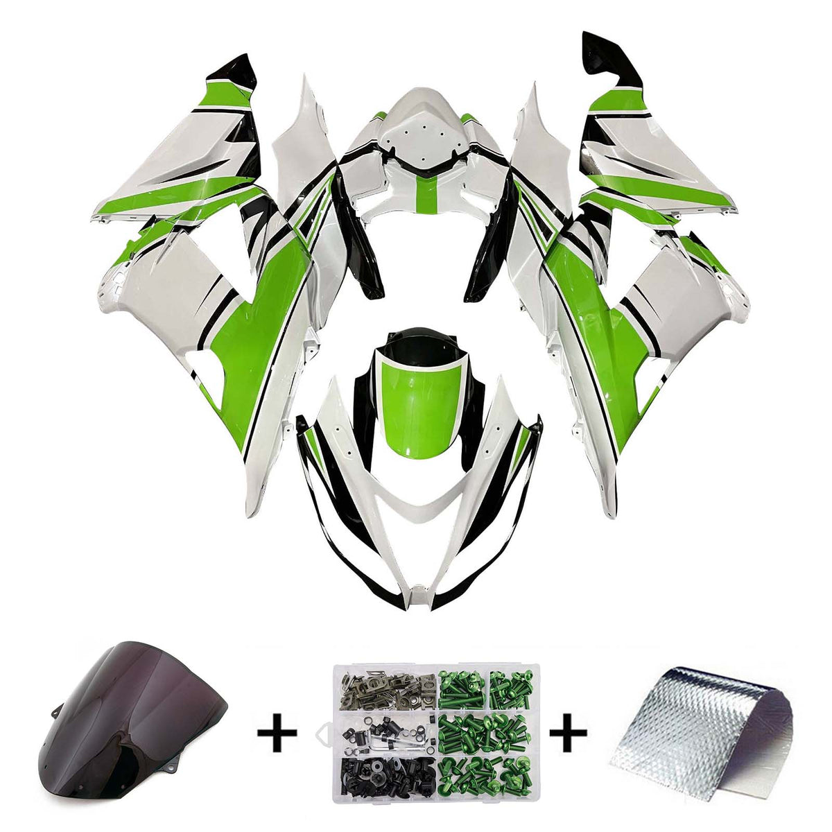 Amotopart 2013-2018 Kawasaki ZX6R 636 ホワイト グリーン ブラック フェアリングキット
