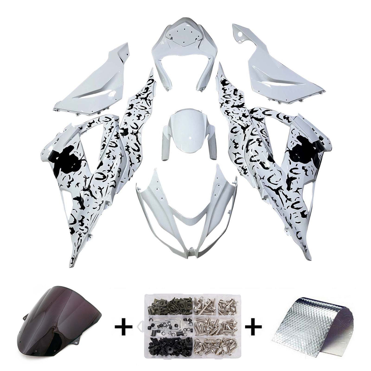 Amotopart 2013-2018 Kawasaki ZX6R 636 White Black Fairing Kit