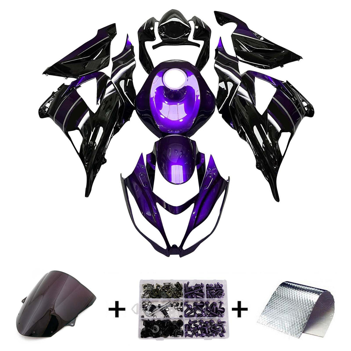 Amotopart 2013-2018 Kawasaki ZX6R 636 Black Purple Fairing Kit